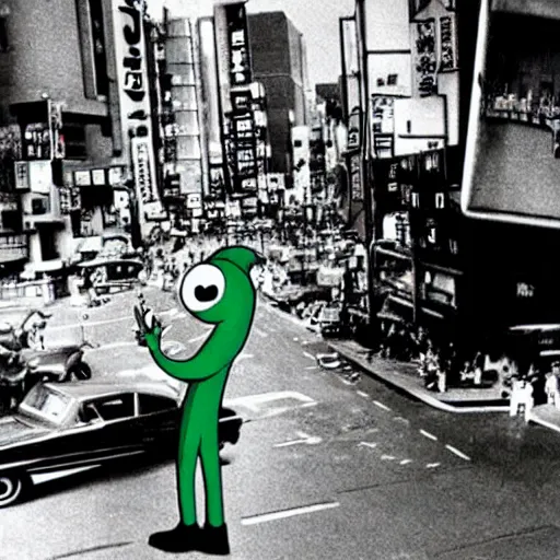 Image similar to gumby destroying tokyo in 1 9 6 5