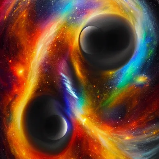 Prompt: a YinYang symbol as a nebula, hyper-detailed oil painting, mystical, magical, implosion, realistic, 4k,