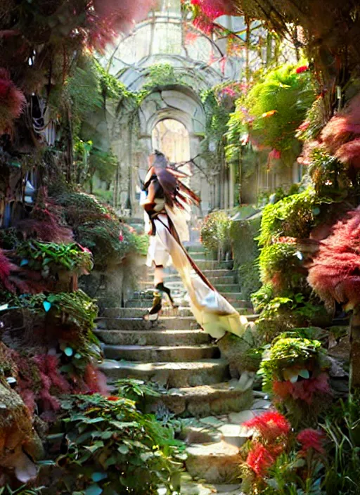 Image similar to secret garden, realistic, ornamental, art by Artgerm and Greg Rutkowski and WLOP