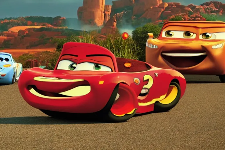Image similar to car jesus christ chrysler as a car from cars 2, as a car from the movie pixar's cars 3, cinestill,