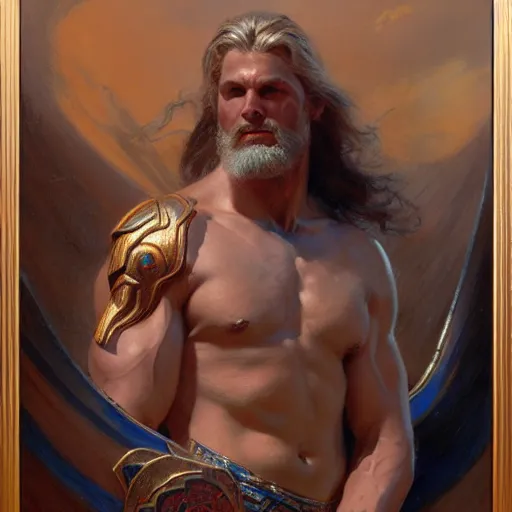 Image similar to stunning male god of thunder, highly detailed painting by gaston bussiere, craig mullins, j. c. leyendecker, 8 k