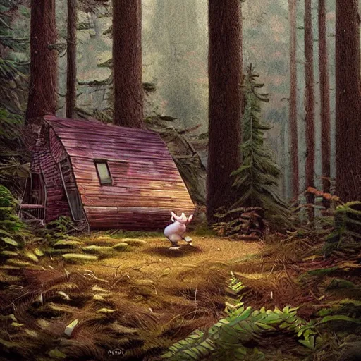 Image similar to giant rat in the woods of Maine, behind a cabin, felix Kelly, digital art, artstation, Michael Whelan, cinematic, mysterious