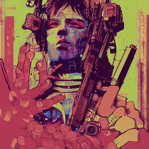 Image similar to cyberpunk character portrait illustration, pop art, splash painting, art by geof darrow, ashley wood, alphonse mucha, makoto shinkai