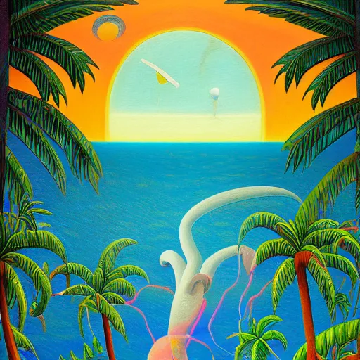 Image similar to a ultradetailed beautiful painting of amazonas beach by tarsila do amaral, major arcana mason sparkles sky, dougherty patrick, trending on artstation, mediterranean, palm trees, light sparkles, major arcana sky, sharp focus, soft light