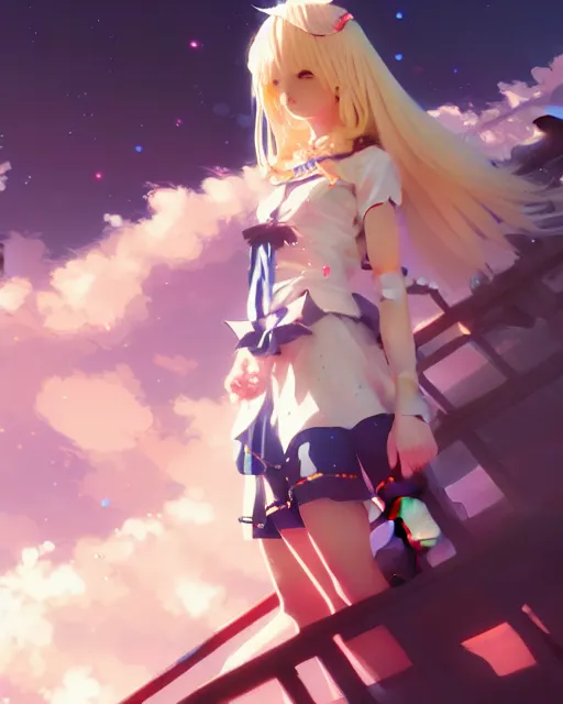 Image similar to blonde haired magical girl anime character screenshot, anime, intricate, sharp focus, illustration, highly detailed, digital painting, clean artstyle, concept art, matte, art by ilya kuvshinov and ruan jia and greg rutkowski, masterpiece