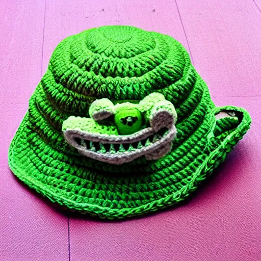 Image similar to crochet shrek bucket hat