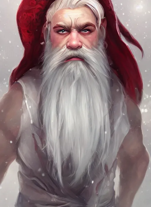 Prompt: dwarf with white hair, red iris, long beard, pale snow white skin, full body character portrait, colorful, highly detailed, digital art by artgerm oil painting