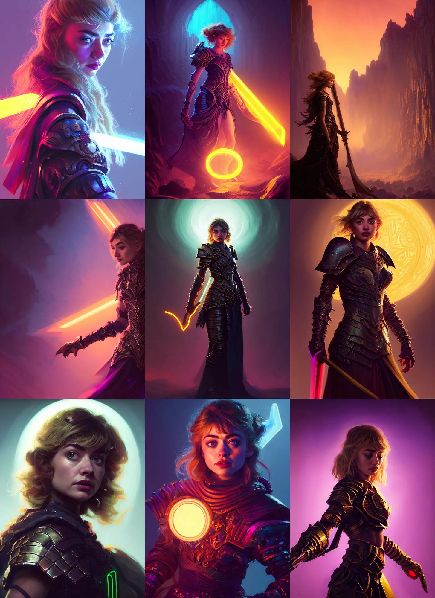 Prompt: imogen poots, paladin, gloomhaven, neon, psychedelic, sharp focus, trending on artstation, 8 k realistic digital art, cryengine, sharp focus, concept art, frostbite 3 engine, octane render, by greg manchess, raymond swanland, gil elvgren, sachin teng, greg rutkowski, ilya kuvshinov