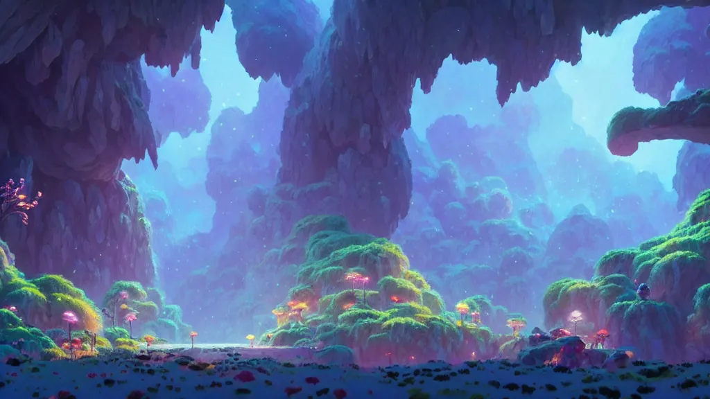 Prompt: crystal cave, clusters of crystals, studio ghibli, pixar and disney animation, sharp, rendered in unreal engine 5, highly detailed, digital painting, artstation, concept art, smooth, sharp focus, illustration, wide angle, artbook, wallpaper, splash art, promo art, dramatic lighting, art by artgerm and greg rutkowski and bo chen and jin xiaodi