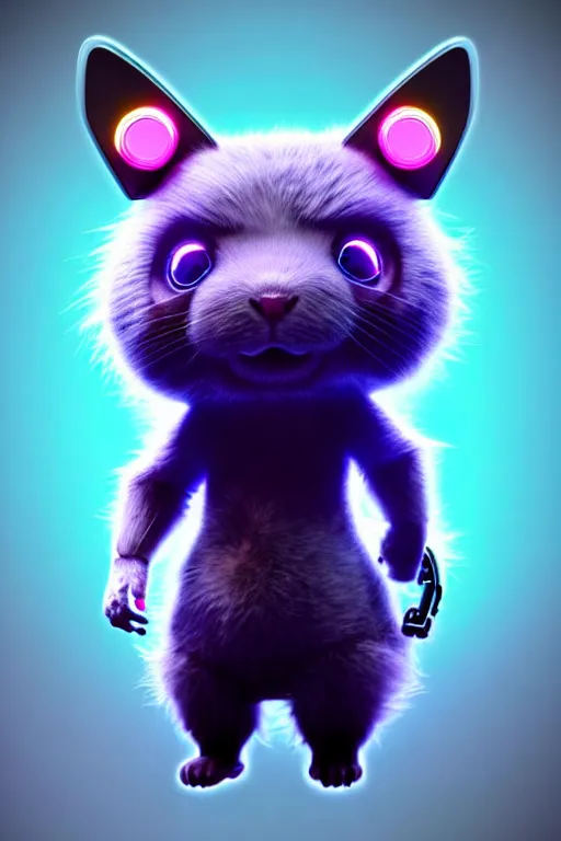 Image similar to high quality 3 d render neo - cyberpunk very cute half fluffy! wombat!! half cyborg with headphones, mechanical paw, highly detailed, unreal engine cinematic smooth, in the style of detective pikachu, hannah yata charlie immer, neon purple light, low angle, uhd 8 k, sharp focus