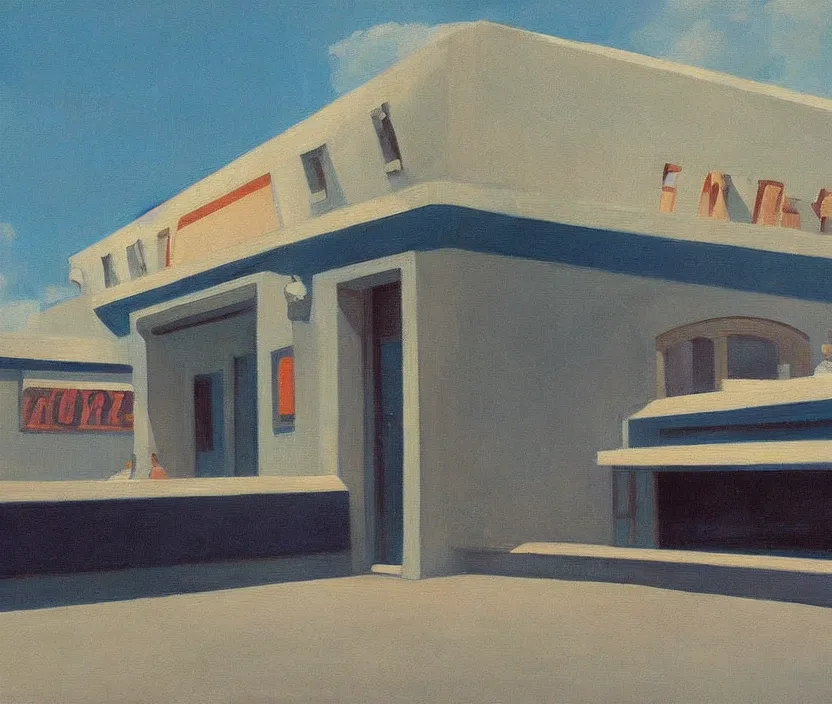 Image similar to a very detailed and aesthetic painting of a spaceship, in the style of edward hopper and hugo pondz,