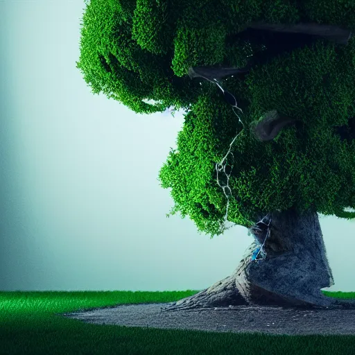 Image similar to tree in the form of nike logo swoosh, photo realistic, octane render