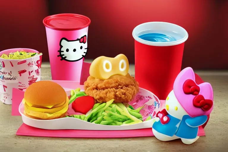 Prompt: the hello kitty meal from mcdonalds, advertisement,