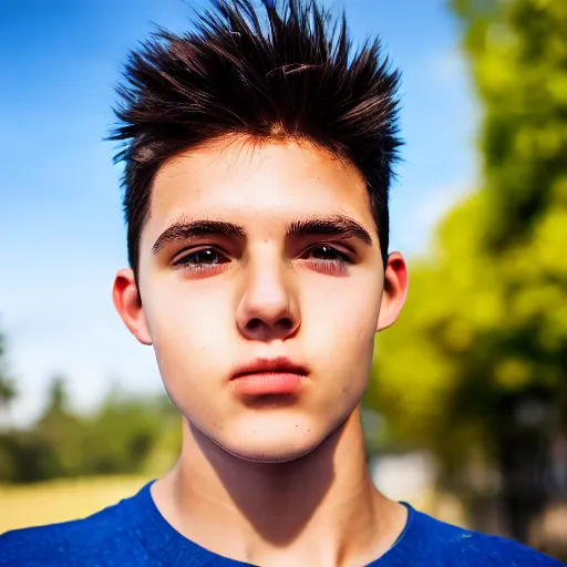 Image similar to teenage boy, photography, 4 k, zoom lens, young male face, ultra - realistic, selfie, phone camera