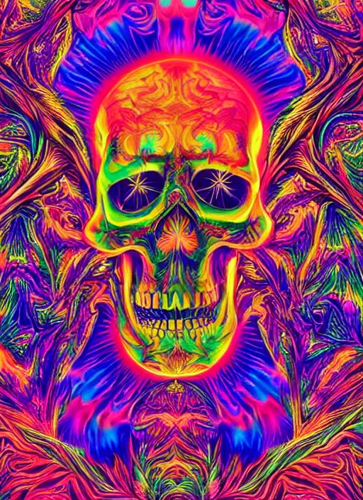 Image similar to psychedelic skull infinite fractal worlds bright neon colors highly detailed cinematic artwork by franz marc