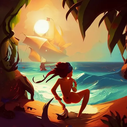 Image similar to painting mermaid treasure on sea of thieves game avatar hero smooth face median photoshop filter cutout vector, behance hd by jesper ejsing, by rhads, makoto shinkai and lois van baarle, ilya kuvshinov, rossdraws global illumination