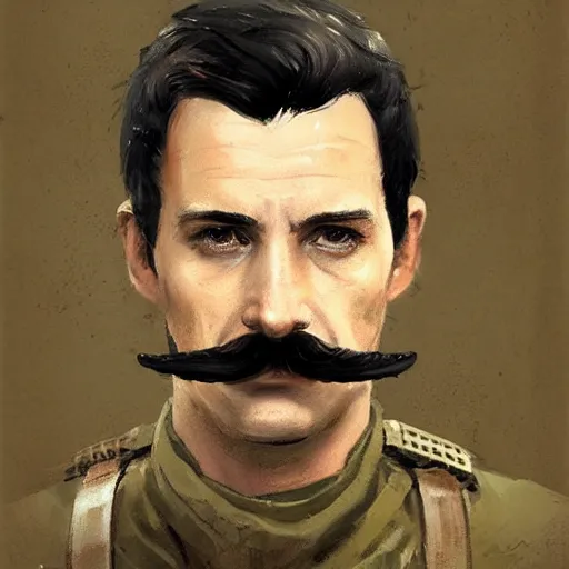 Image similar to portrait of a man by greg rutkowski, british features, short black hair in military style, moustache, perfect military composure, wearing stormtrooper gear, star wars expanded universe, he is about 5 0 years old, highly detailed portrait, digital painting, artstation, concept art, smooth, sharp foccus ilustration, artstation hq