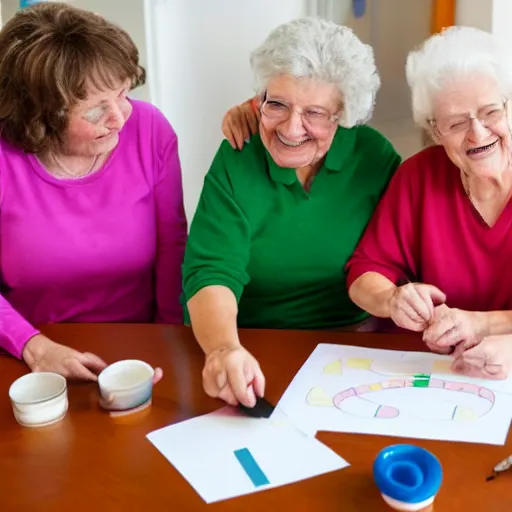 Prompt: stock photo of people enjoying making a granny chart, fun, activity, coffee