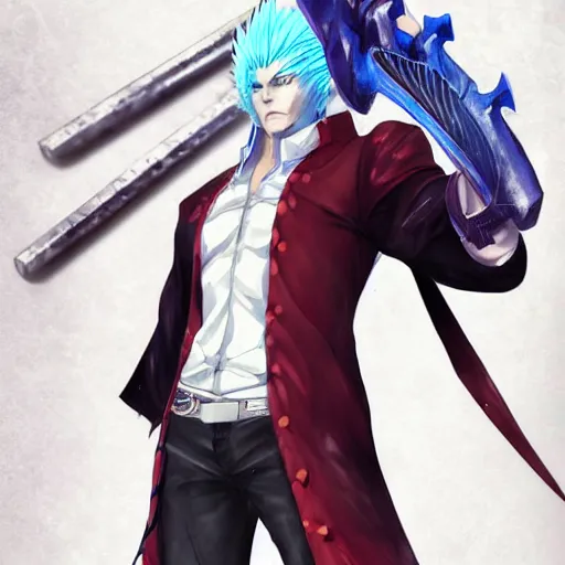 Image similar to beautiful anime art of Vergil from devil may cry by WLOP, rossdraws, Logan Cure, Mingchen Shen, BangkuART, sakimichan, yan gisuka, JeonSeok Lee, zeronis, Chengwei Pan on artstation