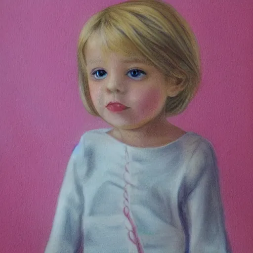 Prompt: 4 year old blonde girl with iphone colored pencil on white background by eloise wilkin