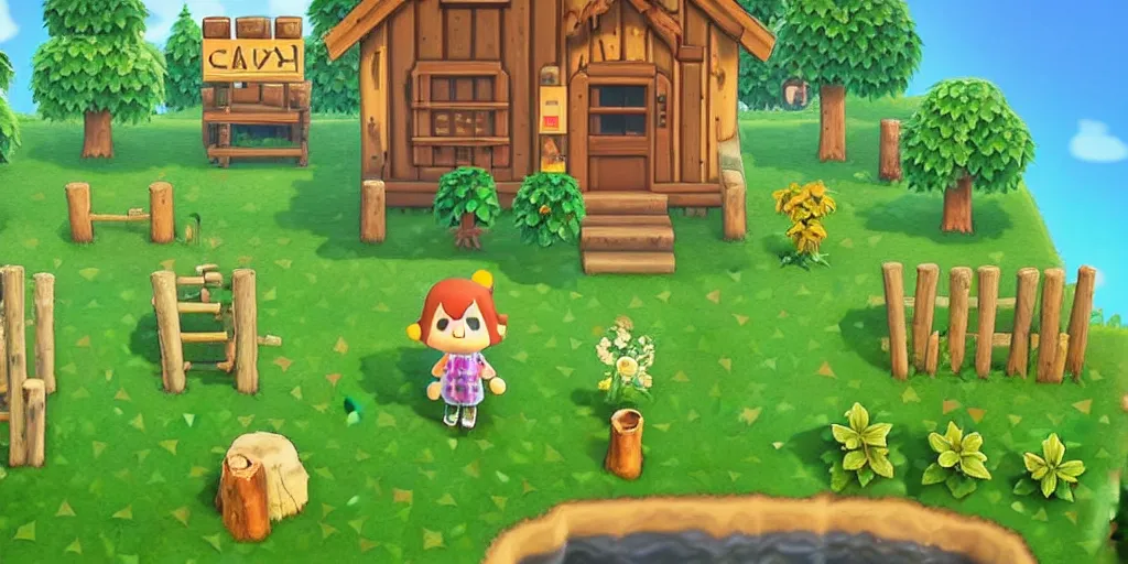 Image similar to cottagecore animal crossing, stardew valley, moss, plants, cute, friendly