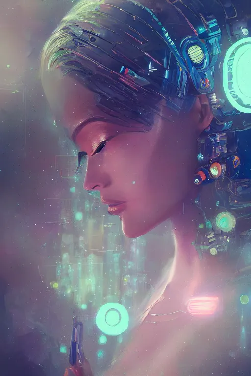 Image similar to A beautiful robotic woman dreaming, cinematic lighting, soft bokeh, sci-fi, modern, colourful, highly detailed, digital painting, artstation, concept art, sharp focus, illustration, by klimt