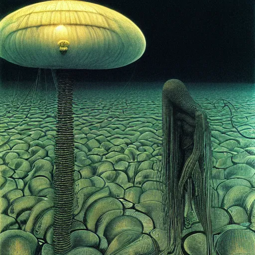 Prompt: a painting of summertime resort by zdzisław beksinski, h. r. giger, h. p. lovecraft and junji ito