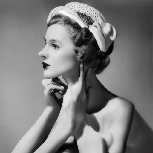 Image similar to portrait of a woman by Cecil Beaton , glamorous Hollywood style lighting, black and white, photorealistic