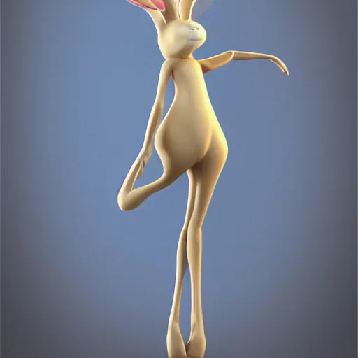 Image similar to beautiful fit female anthropomorphic rabbit with symetric face wearing dress, full body, vray, 5 5 mm