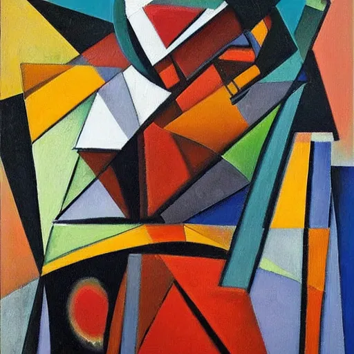 Prompt: The painting is a tour de force of Cubist technique, with its subject matter broken into a multitude of facets and its surface an intense play of textures and colors. The overall effect is one of great energy and dynamism, with the figure of the bull at the center of the composition seeming to charge forward. cerise, modernism by Donato Giancola, by Artgerm, by Lynda Barry vfx