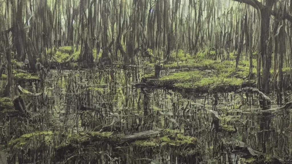 Prompt: a swamp. les nabis artwork.