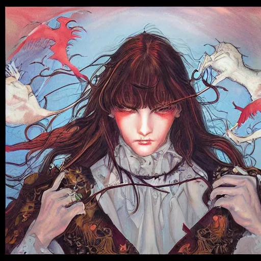 Prompt: a painting in the style of ayami kojima and in the style of charles vess.