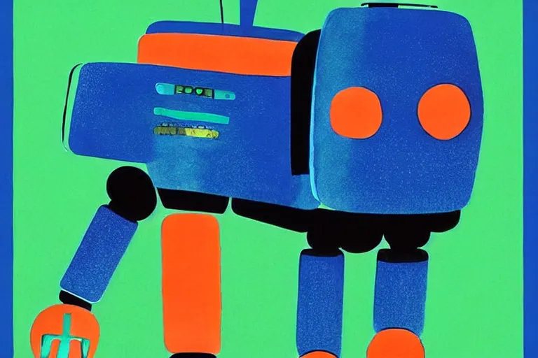 Image similar to a ( ( ( ( ( ( ( cute robot puppy cyborg ) ) ) ) ) ) ) illustration by eric carle!!!!!!!!!!!!!!!