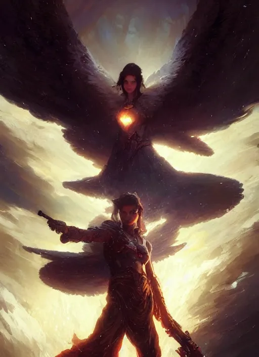 Image similar to 4k Angel coming down to save humanity , art by greg rutkowski, art by craig mullins, art by thomas kincade, art by Yoshitaka Amano