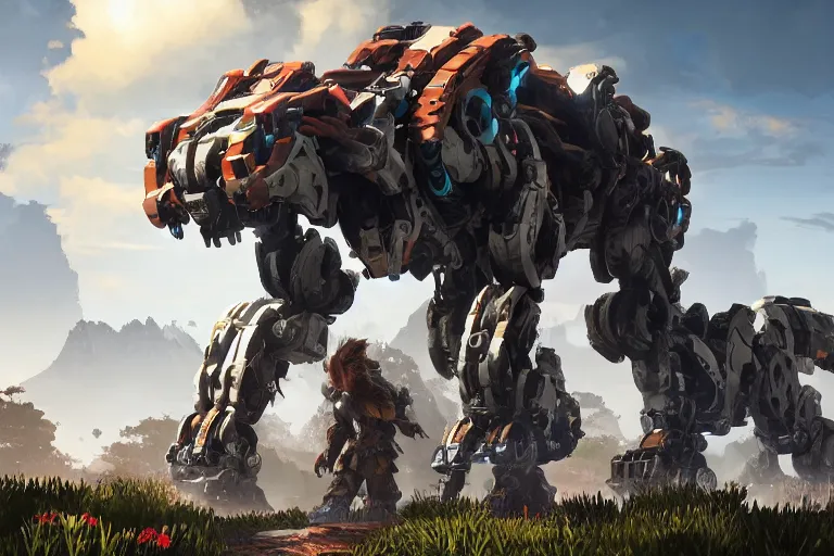 Image similar to stalker machine mecha animal beast robot of horizon forbidden west horizon zero dawn bioluminiscence global illumination ray tracing hdr fanart arstation by sung choi and eric pfeiffer and gabriel garza and casper konefal