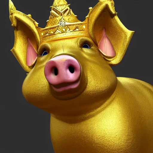 Image similar to fantasy pig with golden crown, high detail, fantasy art, concept art, 4 k, ultra detail, computer art