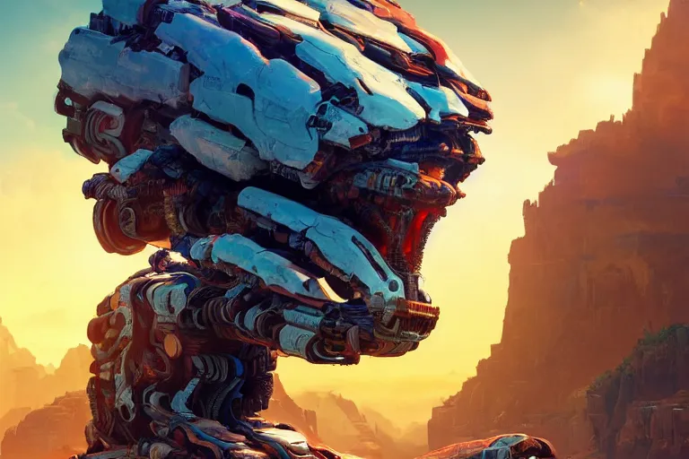 Image similar to snapmaw machine mecanical creature robot of horizon forbidden west horizon zero dawn radiating a glowing aura global illumination ray tracing hdr fanart arstation by ian pesty and alena aenami artworks in 4 k