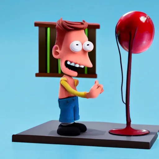 Prompt: fry hugging a computer, futurama claymation art, diorama