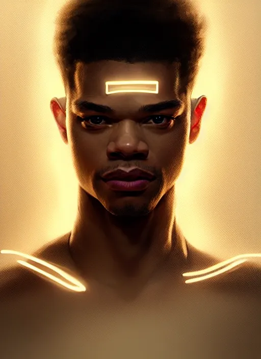 Image similar to portrait of jordan calloway, intricate, elegant, glowing lights, highly detailed, digital painting, artstation, concept art, smooth, sharp focus, illustration, art by wlop, mars ravelo and greg rutkowski