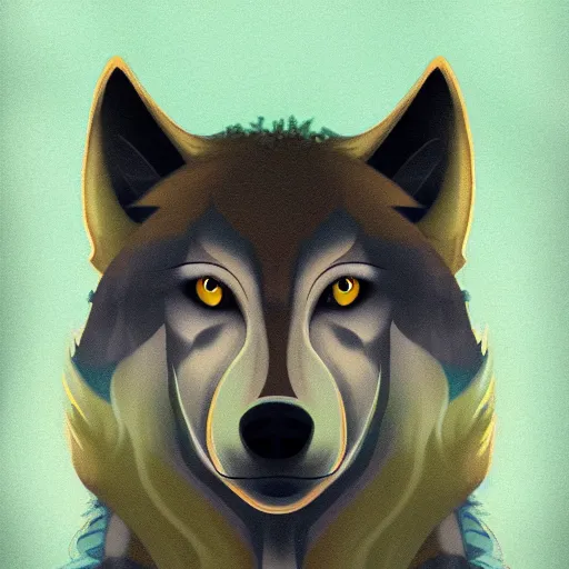 Image similar to Beautiful portrait digital painting of an anthro anthropomorphic minty wolf at a forest day time.