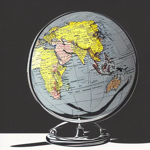 Prompt: world map globe drawing, hyper detailed, sharp focus, illustration