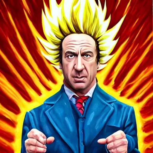 Image similar to oil painting of saul goodman going super sayian