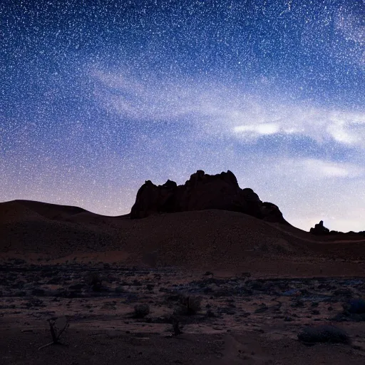 Image similar to a desert composed by black metallic rock, some blue electrical arches going through the air in a moonless night with a black sky, high quality, 1 6 k, breathtaking quality