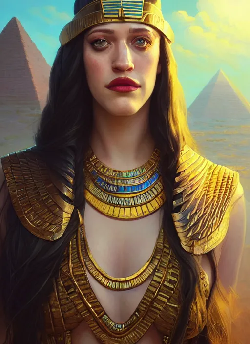 Image similar to Highly detailed portrait of Kat Dennings, as an Egyptian goddess, Stephen Bliss, unreal engine, fantasy art by Greg Rutkowski, Loish, Rhads, ferdinand knab, Makoto Shinkai and Lois van baarle, ilya kuvshinov, rossdraws, Tom Bagshaw, global illumination, detailed and intricate environment