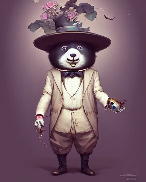 Prompt: anthropomorphic art of a detective panda, victorian inspired clothing by artgerm, victo ngai, ryohei hase, artstation. fractal papersand books. highly detailed digital painting, smooth, global illumination, fantasy art by greg rutkowsky, karl spitzweg