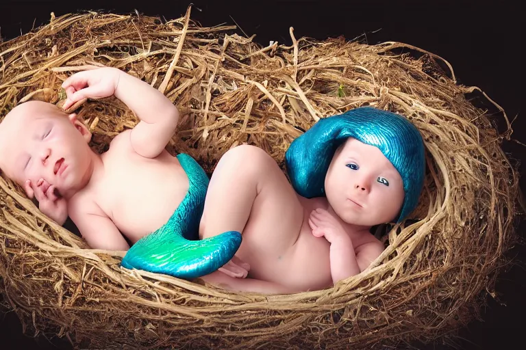 Prompt: a baby mermaid laying inside of an egg, photography, concept art, digital art, trending on artstation, 4 k, extremely detailed, realistic, photorealistic, anne geddes
