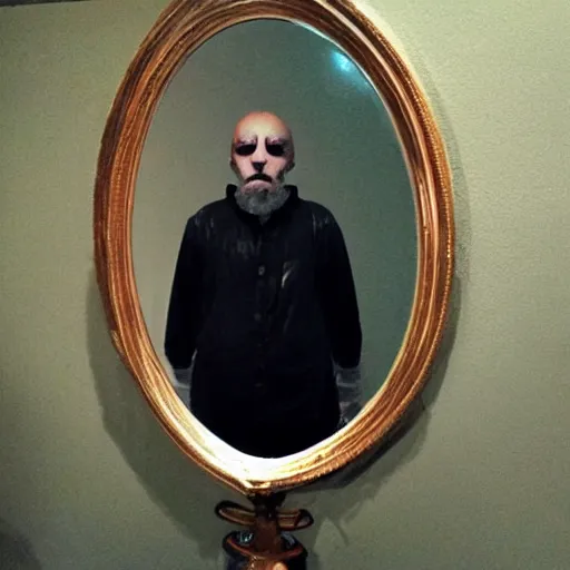 Image similar to a photo of a strange man with strange mirror eyes