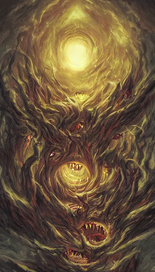 Image similar to a storm vortex made of many demonic eyes and teeth, by qian xuan