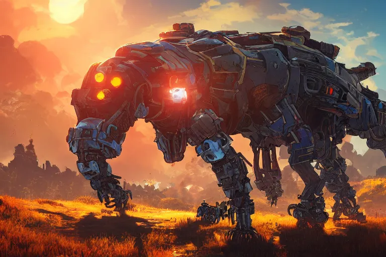 Image similar to burrower machine mecanical creature robot of horizon forbidden west horizon zero dawn radiating a glowing aura global illumination ray tracing hdr fanart arstation by ian pesty and alena aenami artworks in 4 k