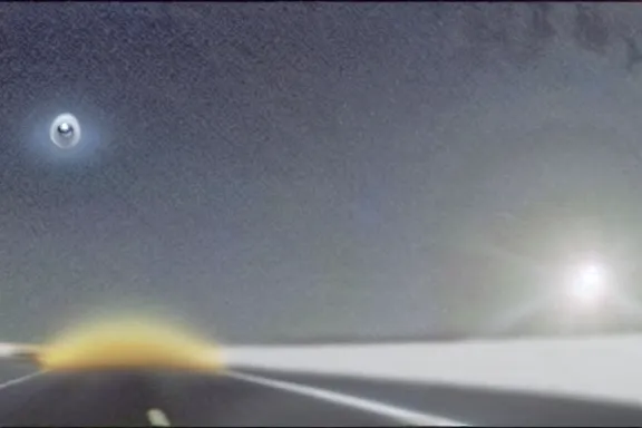 Image similar to dash cam footage of a black hole in the sky destroying the moon